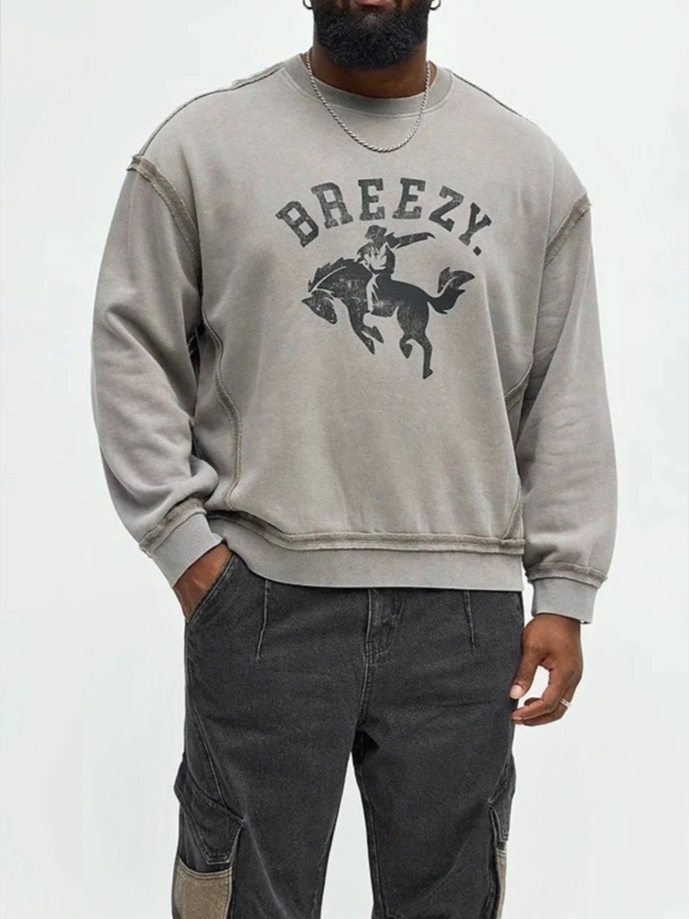 3/25$NOVA MEN Graphic Crewneck Sweatshirt in Gray NWT